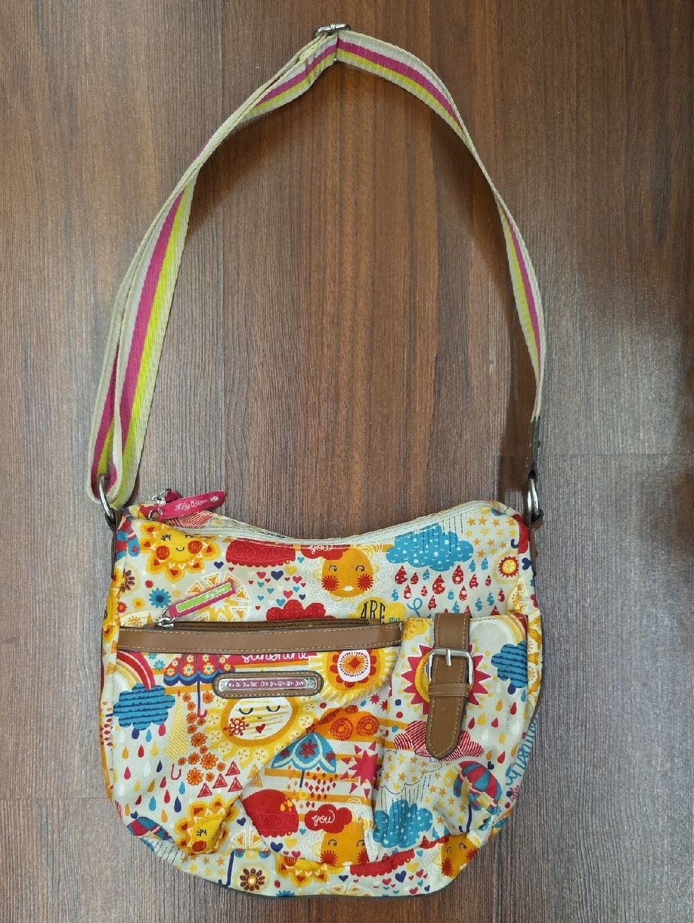 Lily Bloom “You Are My Sunshine” Canvas Crossbody Bag ☀️🌈 Colorful Print